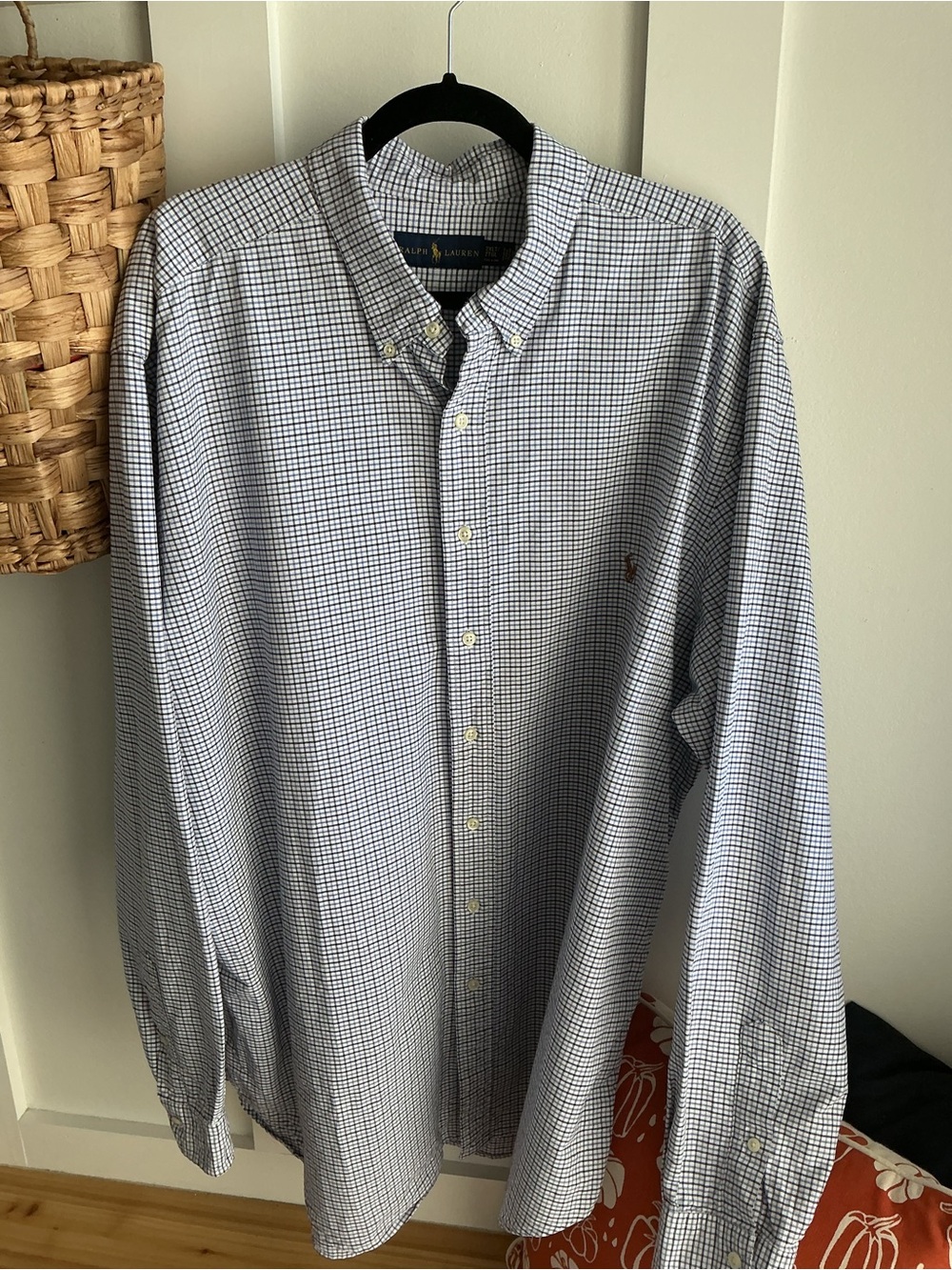 Ralph Lauren White and Blue Micro-Check Button-Down Shirt